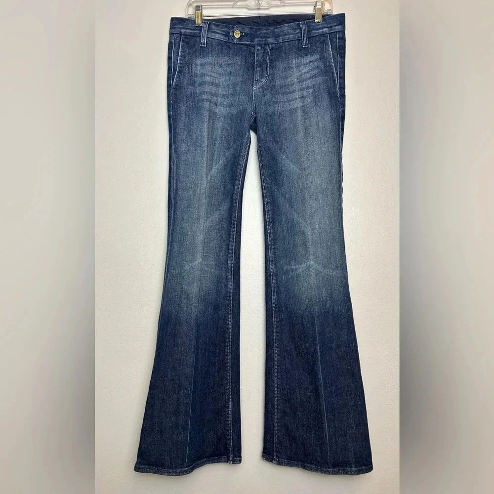 7 For All Mankind Dark Rinse Flare 30 Trouser Low Rise Y2K